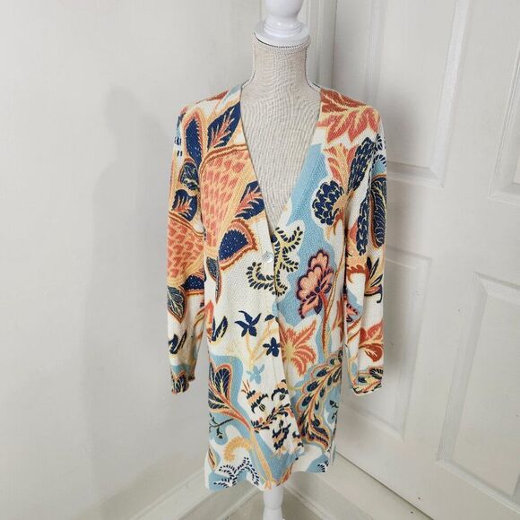 Soft Surroundings Sweaters - Soft Surroundings Sweater Womens M Chambray Paisley Marin Cardigan Midi Tunic